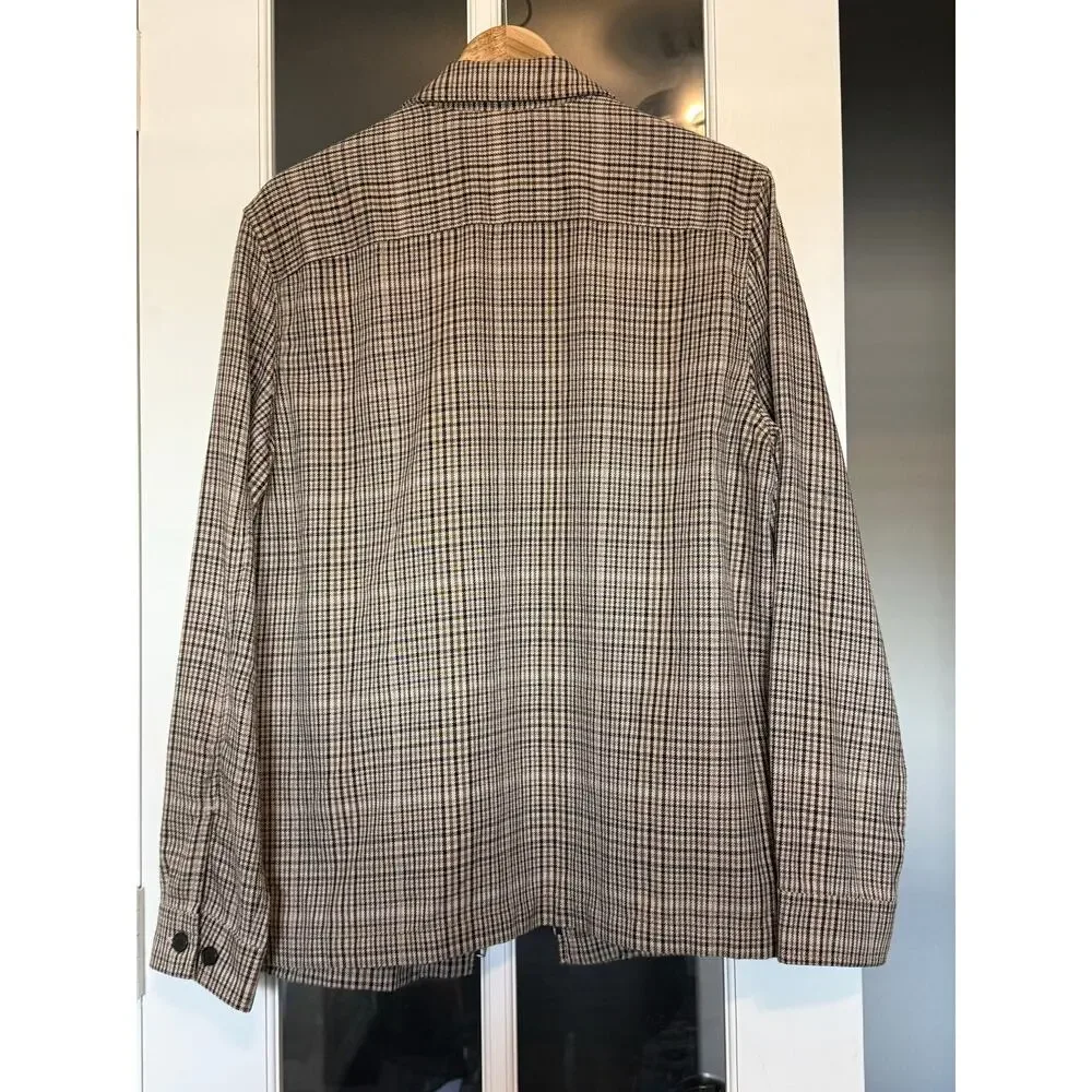 H&M Men’s Regular Fit Glen Plaid Zip Shirt Jacket Shacket Beige Black Size Small